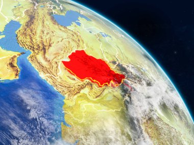 Afganistan gerçekçi modeli bir ülke sınırları ve detaylı gezegenin yüzey ve bulutlar Dünya gezegeni uzaydan. 3D çizim. Nasa tarafından döşenmiş bu görüntü unsurları.