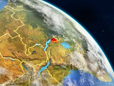 Burundi gerçekçi modeli bir ülke sınırları ve detaylı gezegenin yüzey ve bulutlar Dünya gezegeni uzaydan. 3D çizim. Nasa tarafından döşenmiş bu görüntü unsurları.