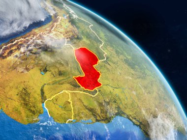 Paraguay gerçekçi modeli bir ülke sınırları ve detaylı gezegenin yüzey ve bulutlar Dünya gezegeni uzaydan. 3D çizim. Nasa tarafından döşenmiş bu görüntü unsurları.