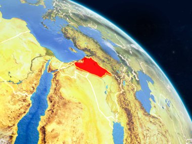 Suriye gerçekçi modeli bir ülke sınırları ve detaylı gezegenin yüzey ve bulutlar Dünya gezegeni uzaydan. 3D çizim. Nasa tarafından döşenmiş bu görüntü unsurları.