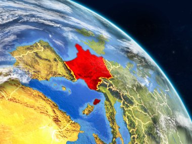 Gerçekçi bir model ülke sınırları ve detaylı gezegenin yüzey ve bulutlar Dünya gezegeni üzerinde alanı üzerinden. 3D çizim. Nasa tarafından döşenmiş bu görüntü unsurları.