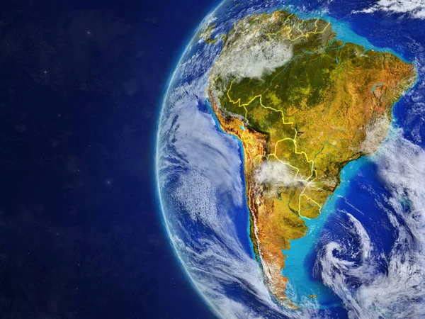 South America Space Model Planet Earth Country Borders Very Detailed — Stock Photo, Image
