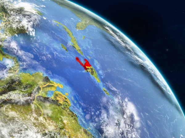 Haiti gerçekçi modeli bir ülke sınırları ve detaylı gezegenin yüzey ve bulutlar Dünya gezegeni uzaydan. 3D çizim. Nasa tarafından döşenmiş bu görüntü unsurları.