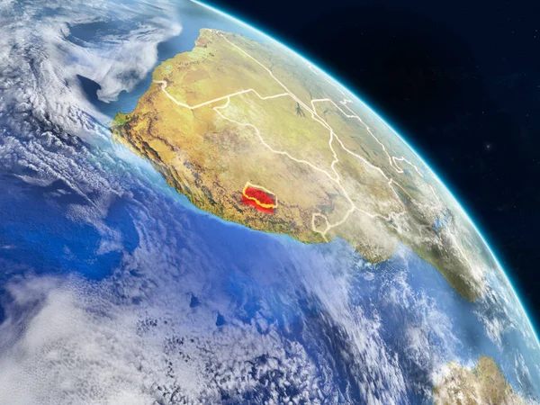 Lesotho gerçekçi modeli bir ülke sınırları ve detaylı gezegenin yüzey ve bulutlar Dünya gezegeni uzaydan. 3D çizim. Nasa tarafından döşenmiş bu görüntü unsurları.