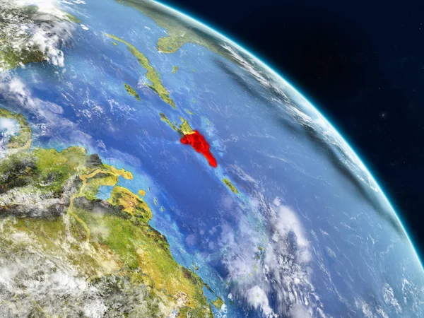 Dominik Cumhuriyeti gerçekçi modeli bir ülke sınırları ve detaylı gezegenin yüzey ve bulutlar Dünya gezegeni uzaydan. 3D çizim. Nasa tarafından döşenmiş bu görüntü unsurları.