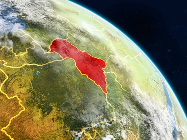 Orta Afrika gerçekçi modeli bir ülke sınırları ve detaylı gezegenin yüzey ve bulutlar Dünya gezegeni uzaydan. 3D çizim. Nasa tarafından döşenmiş bu görüntü unsurları.