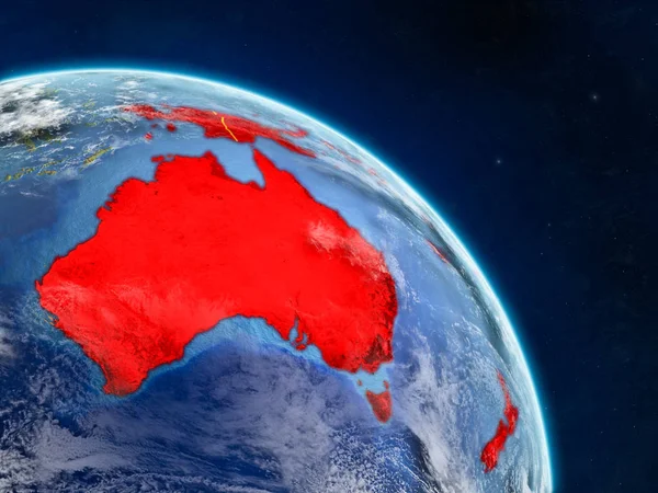 澳大利亚从太空上现实的行星地球模型与国家边界和详细的行星表面和云 美国宇航局提供的这张图片的元素 — 图库照片