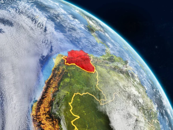 Ekvador gerçekçi modeli bir ülke sınırları ve detaylı gezegenin yüzey ve bulutlar Dünya gezegeni uzaydan. 3D çizim. Nasa tarafından döşenmiş bu görüntü unsurları.