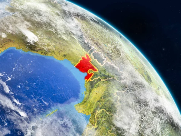 Bangladeş gerçekçi modeli bir ülke sınırları ve detaylı gezegenin yüzey ve bulutlar Dünya gezegeni uzaydan. 3D çizim. Nasa tarafından döşenmiş bu görüntü unsurları.