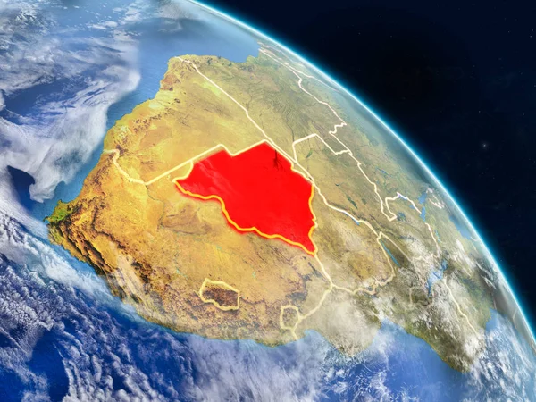 Botsvana gerçekçi modeli bir ülke sınırları ve detaylı gezegenin yüzey ve bulutlar Dünya gezegeni uzaydan. 3D çizim. Nasa tarafından döşenmiş bu görüntü unsurları.