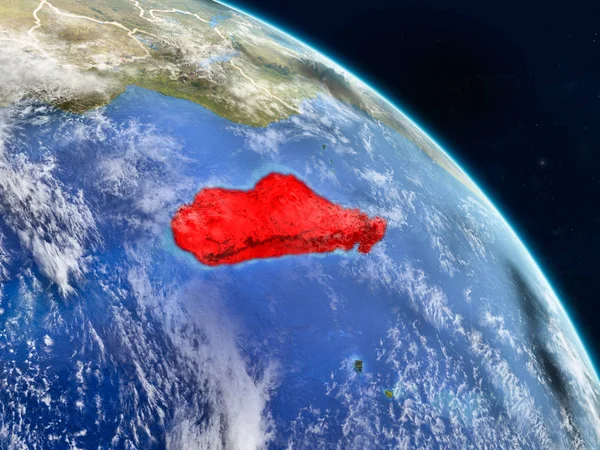 Madagaskar gerçekçi modeli bir ülke sınırları ve detaylı gezegenin yüzey ve bulutlar Dünya gezegeni uzaydan. 3D çizim. Nasa tarafından döşenmiş bu görüntü unsurları.