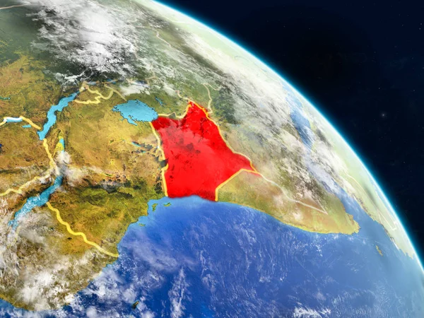 Kenya gerçekçi modeli bir ülke sınırları ve detaylı gezegenin yüzey ve bulutlar Dünya gezegeni uzaydan. 3D çizim. Nasa tarafından döşenmiş bu görüntü unsurları.