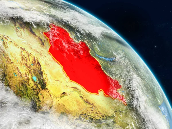 Moğolistan gerçekçi modeli bir ülke sınırları ve detaylı gezegenin yüzey ve bulutlar Dünya gezegeni uzaydan. 3D çizim. Nasa tarafından döşenmiş bu görüntü unsurları.