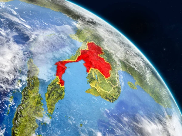 Tayland gerçekçi modeli bir ülke sınırları ve detaylı gezegenin yüzey ve bulutlar Dünya gezegeni uzaydan. 3D çizim. Nasa tarafından döşenmiş bu görüntü unsurları.
