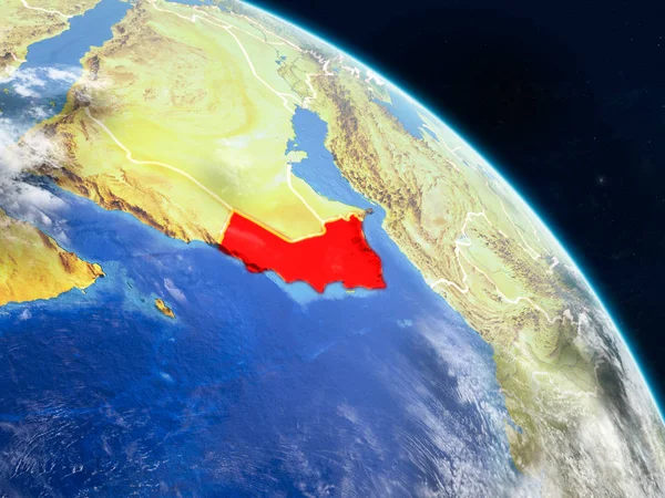 Umman gerçekçi modeli bir ülke sınırları ve detaylı gezegenin yüzey ve bulutlar Dünya gezegeni uzaydan. 3D çizim. Nasa tarafından döşenmiş bu görüntü unsurları.