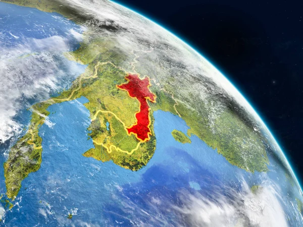 Laos gerçekçi modeli bir ülke sınırları ve detaylı gezegenin yüzey ve bulutlar Dünya gezegeni uzaydan. 3D çizim. Nasa tarafından döşenmiş bu görüntü unsurları.