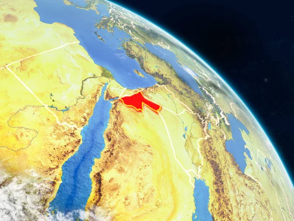 Jordan gerçekçi modeli bir ülke sınırları ve detaylı gezegenin yüzey ve bulutlar Dünya gezegeni uzaydan. 3D çizim. Nasa tarafından döşenmiş bu görüntü unsurları.