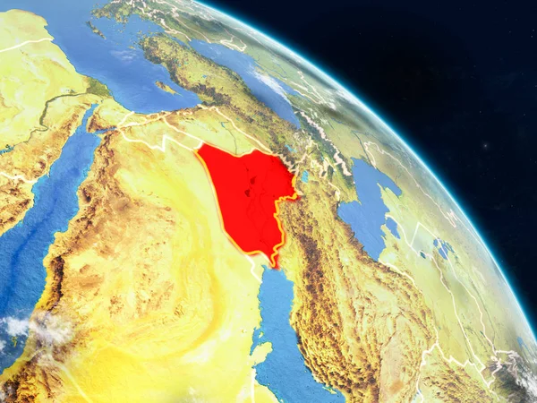 Irak gerçekçi modeli bir ülke sınırları ve detaylı gezegenin yüzey ve bulutlar Dünya gezegeni uzaydan. 3D çizim. Nasa tarafından döşenmiş bu görüntü unsurları.