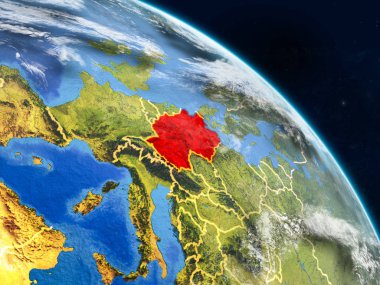 Almanya gerçekçi modeli bir ülke sınırları ve detaylı gezegenin yüzey ve bulutlar Dünya gezegeni uzaydan. 3D çizim. Nasa tarafından döşenmiş bu görüntü unsurları.