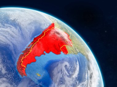 Southern Cone gerçekçi modeli bir ülke sınırları ve detaylı gezegenin yüzey ve bulutlar Dünya gezegeni uzaydan. 3D çizim. Nasa tarafından döşenmiş bu görüntü unsurları.