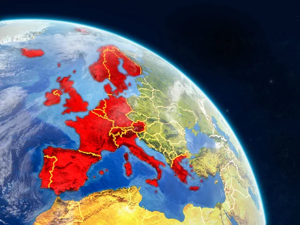 Західна Європа Від Місця Реалістична Модель Планети Земля Кордони Докладні — стокове фото