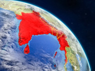 Bimstec üye devletler gerçekçi modeli bir ülke sınırları ve detaylı gezegenin yüzey ve bulutlar Dünya gezegeni uzaydan. 3D çizim. Nasa tarafından döşenmiş bu görüntü unsurları.