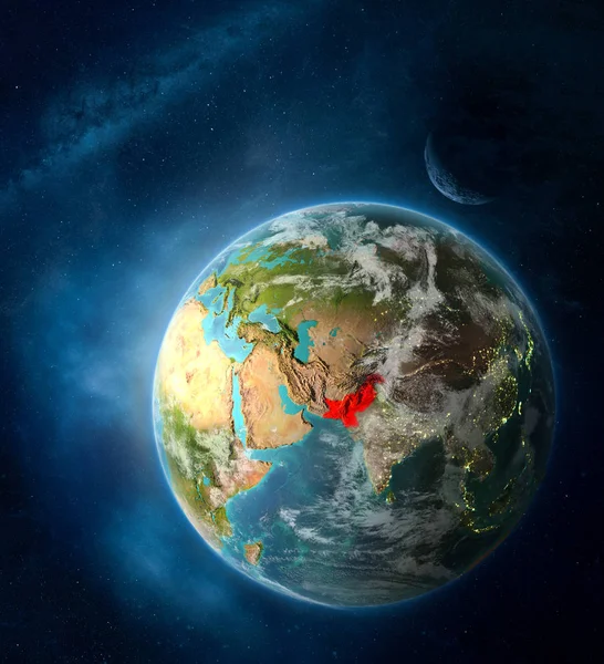 Pakistan Miejsca Ziemi Otoczony Przez Przestrzeń Księżyca Mlecznej Powierzchni Planety — Zdjęcie stockowe