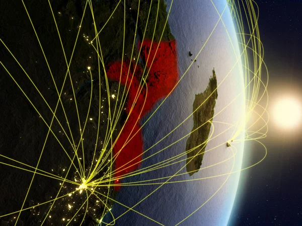 Mozambiku Wschód Słońca Planecie Ziemi Sieci Koncepcja Łączności Transportu Komunikacji — Zdjęcie stockowe