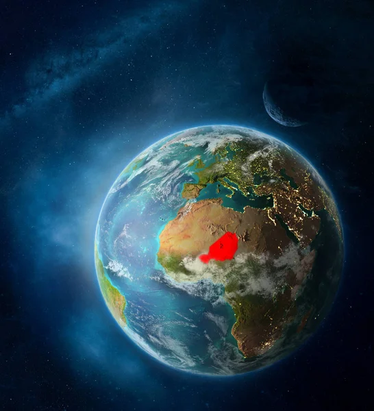 Níger Desde Espacio Tierra Rodeado Por Espacio Con Luna Vía — Foto de Stock