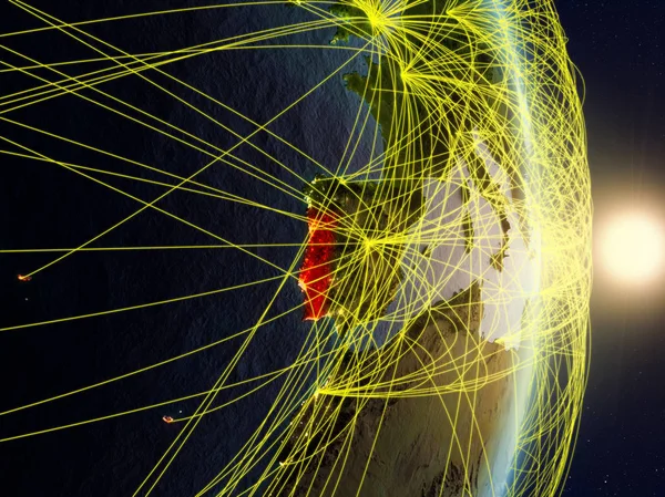 Portugal Sonnenaufgang Auf Dem Planeten Erde Mit Netzwerk Konzept Von — Stockfoto