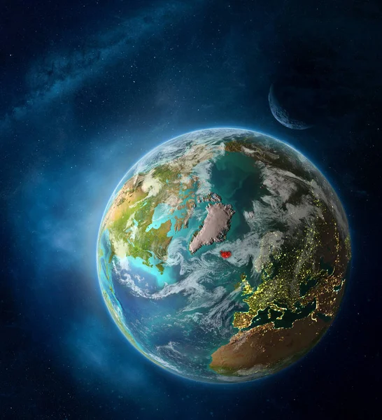 月や天の川をスペースに囲まれた地球上の領域からアイスランド 街の明かりと雲と詳細な惑星の表面 イラスト Nasa から提供されたこのイメージの要素 — ストック写真