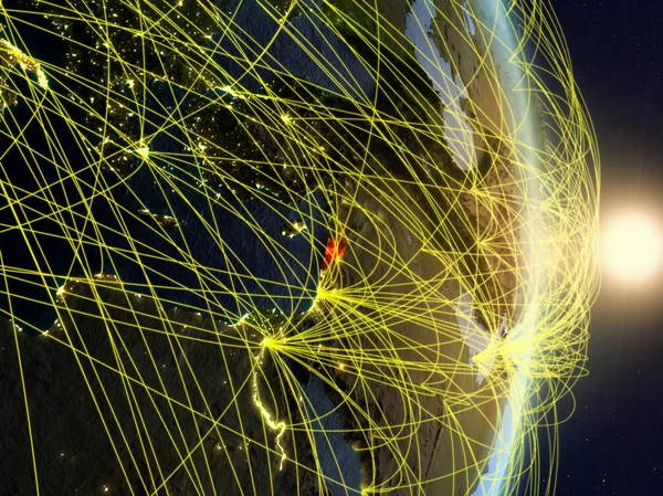 Líbano Amanecer Planeta Tierra Con Red Concepto Conectividad Viajes Comunicación —  Fotos de Stock