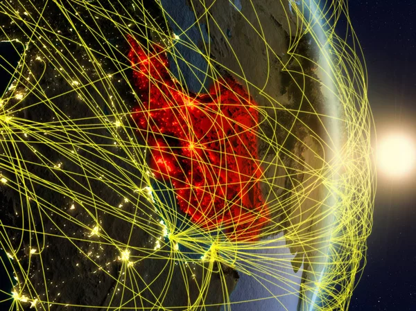 Irán Amanecer Planeta Tierra Con Red Concepto Conectividad Viajes Comunicación — Foto de Stock