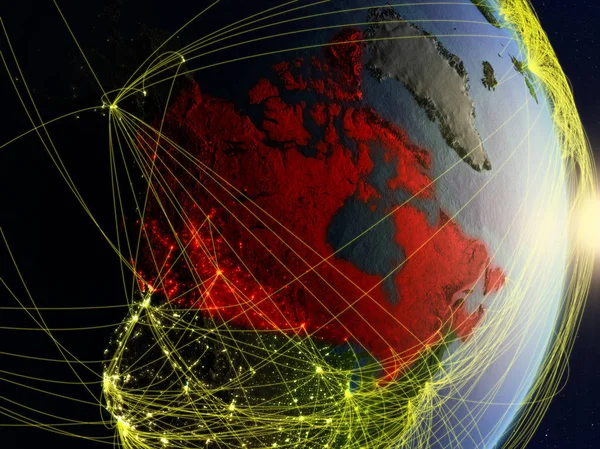 加拿大在地球上的日出与网络 旅行和通信的概念 美国宇航局提供的这张图片的元素 — 图库照片