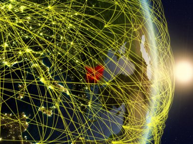 Bulgaristan Sunrise gezegen Planet Earth ile ağ. Bağlantı, seyahat ve iletişim kavramı. 3D çizim. Nasa tarafından döşenmiş bu görüntü unsurları.