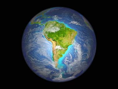 Güney Amerika gezegeni uzaydan. 3d illüstrasyon izole beyaz arka plan üzerinde. Nasa tarafından döşenmiş bu görüntü unsurları.