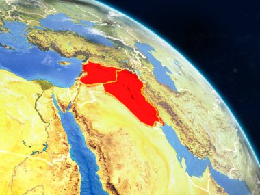 İslam devleti gerçekçi modeli bir ülke sınırları ve detaylı gezegenin yüzey ve bulutlar Dünya gezegeni uzaydan. 3D çizim. Nasa tarafından döşenmiş bu görüntü unsurları.