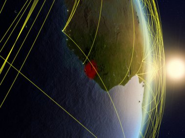 Sierra Leone Sunrise gezegen Planet Earth ile ağ. Bağlantı, seyahat ve iletişim kavramı. 3D çizim. Nasa tarafından döşenmiş bu görüntü unsurları.