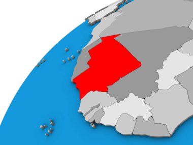 Moritanya 3d dünya üzerinde. 3D çizim.