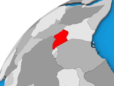 Uganda 3d dünya üzerinde. 3D çizim.