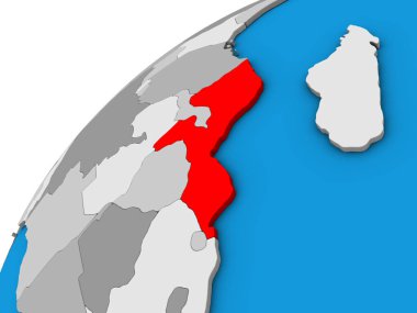 Mozambik 3 boyutlu dünya üzerinde. 3B illüstrasyon.