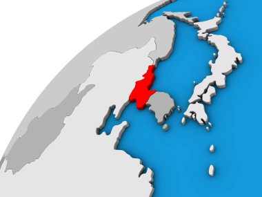 Kuzey Kore 3d dünya üzerinde. 3D çizim.