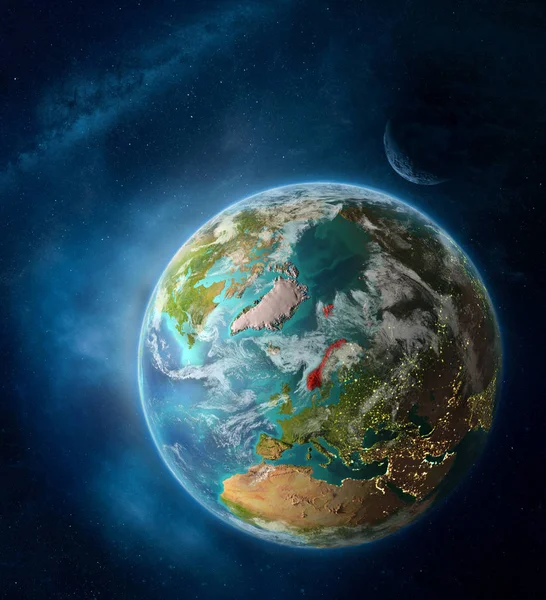 Norsko Vesmíru Zemi Uprostřed Prostoru Měsícem Mléčné Dráhy Podrobné Planety — Stock fotografie