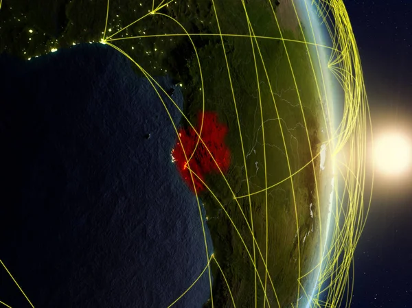 Gabon Wschód Słońca Planecie Ziemi Sieci Koncepcja Łączności Transportu Komunikacji — Zdjęcie stockowe