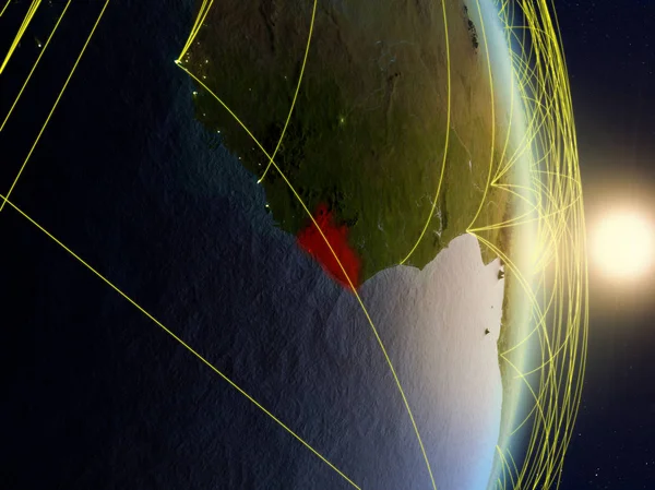 Ліберія Схід Сонця Планеті Планеті Земля Мережею Концепція Підключення Відрядних — стокове фото