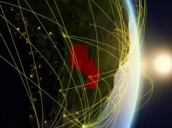 Paragwaj Wschód Słońca Planecie Ziemi Sieci Koncepcja Łączności Transportu Komunikacji — Zdjęcie stockowe