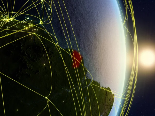 Gujana Francuska Sunrise Planecie Ziemi Sieci Koncepcja Łączności Transportu Komunikacji — Zdjęcie stockowe