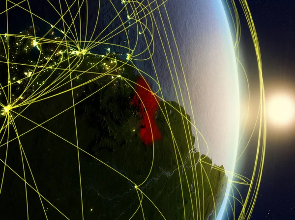 Guyana Salida Del Sol Planeta Tierra Con Red Concepto Conectividad — Foto de Stock