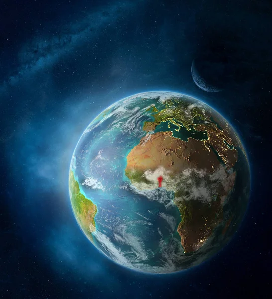 Benín Desde Espacio Tierra Rodeado Por Espacio Con Luna Vía — Foto de Stock