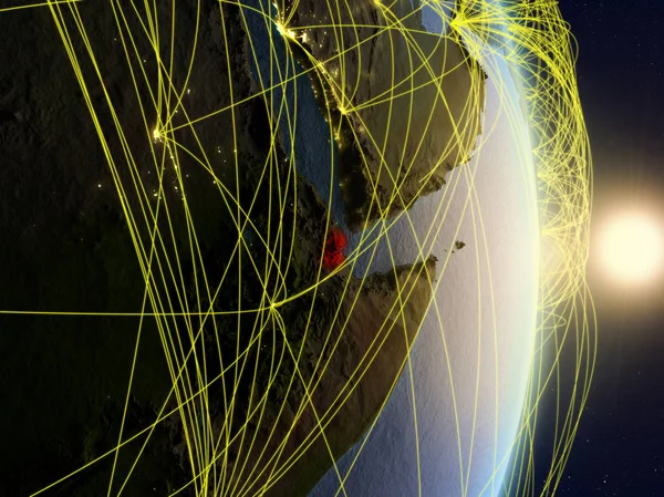 Djibouti Răsărit Soare Planeta Pământ Rețea Conceptul Conectivitate Călătorie Comunicare — Fotografie, imagine de stoc